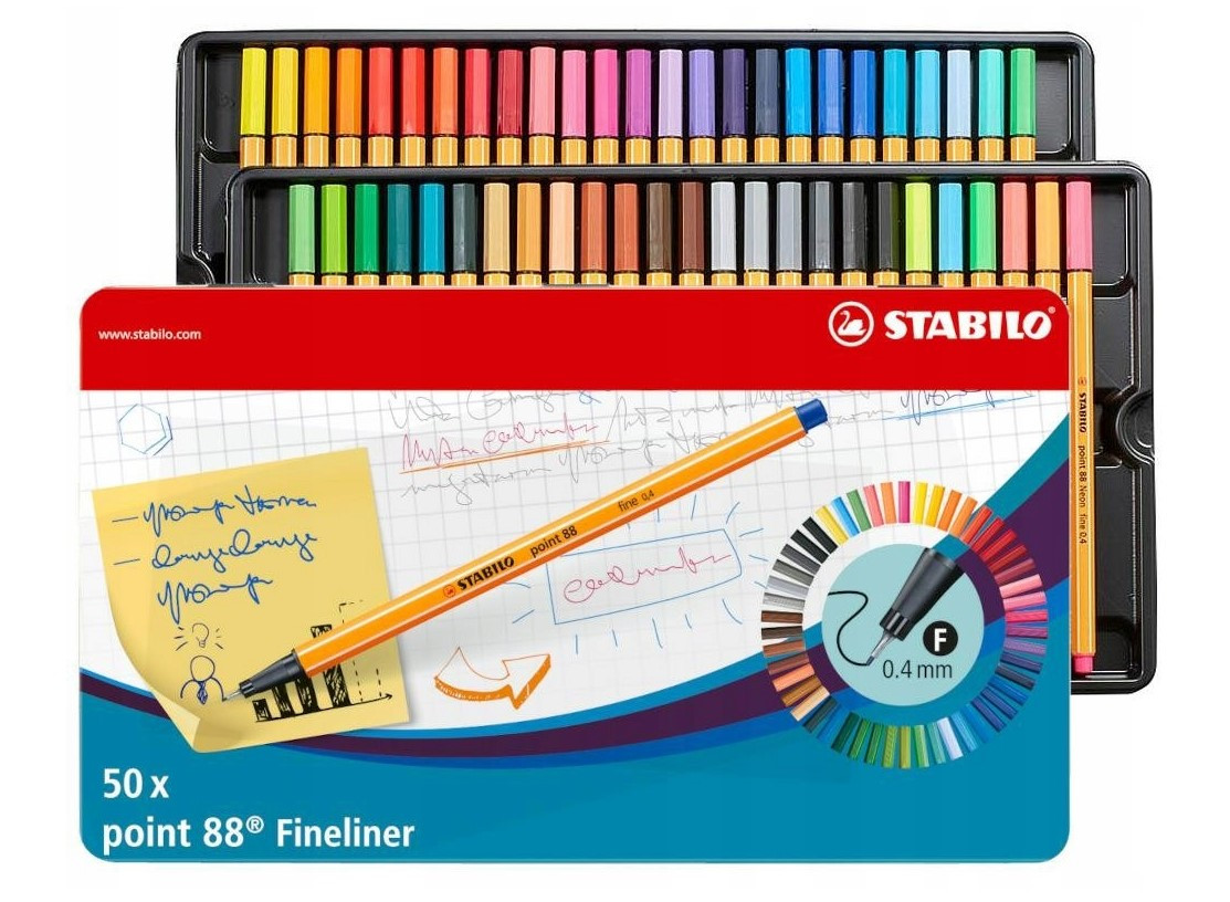 Cienkopis Stabilo point 88 komplet 50szt pudełko metalowe